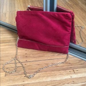 Red fabric clutch/shoulder bag with gold hardware